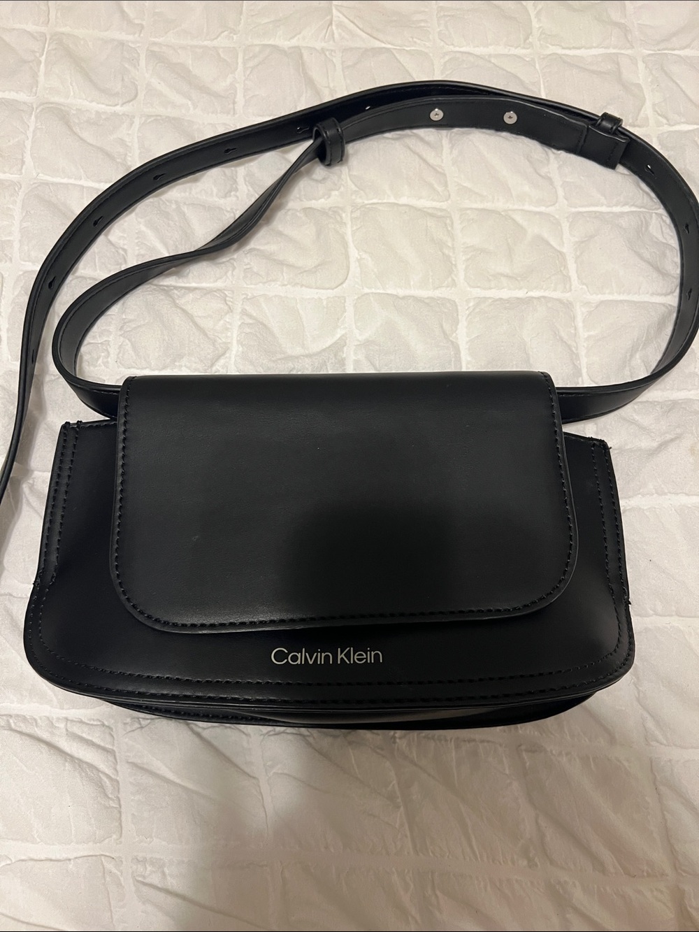 Calvin Klein Black Smooth Leather Flap Crossbody